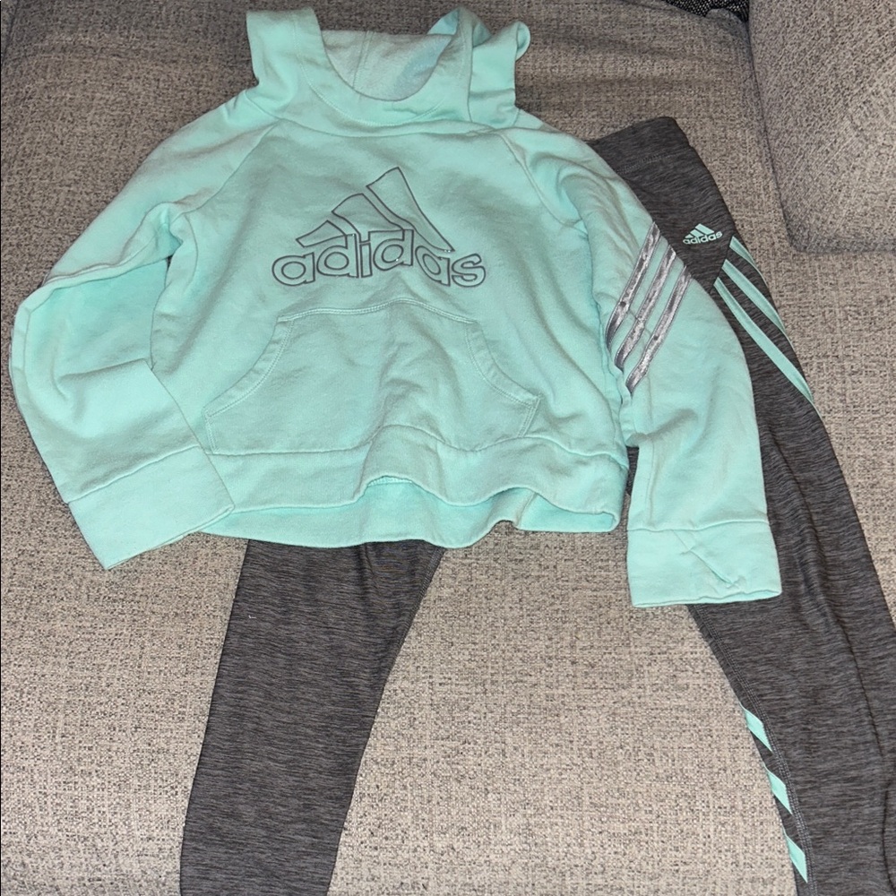 Adidas Kids Mint sweatshirt and mint/Gray Leggings